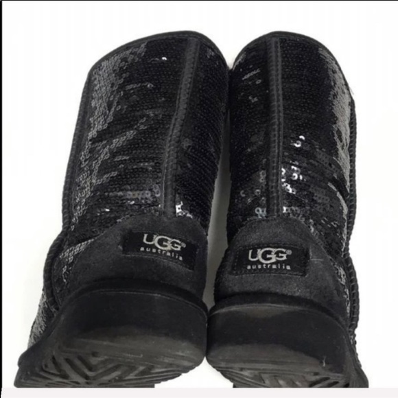 UGG Classic Short Black Sequin Boots Size 7 - Picture 6 of 8
